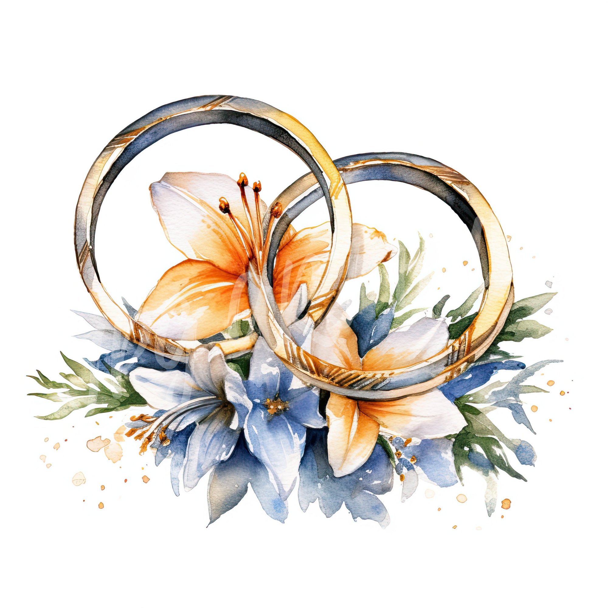 Watercolor Wedding Rings Clipart Bundle, High Quality JPG, Digital ...