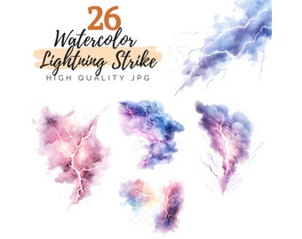 Aquarell Blitzeinschlag Clipart, Blitz Clipart, digitaler Download, Sturm Wetter Clipart, Gewitter Clipart, Blitzschlag