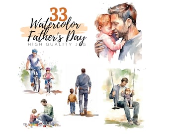 Watercolor Father's Day Clipart, Father Clipart, Child Clipart, Dad Clipart, Digital Download, Fatherhood Clipart, Card Making, Scrapbooking