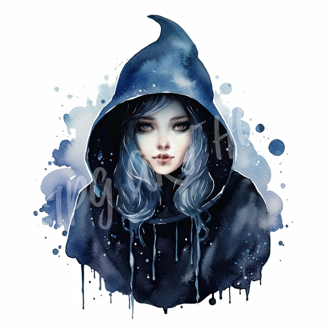 Watercolor Dark Celestial Witch Clipart, Halloween Clipart, Digital ...