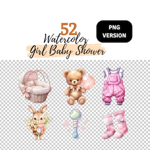 Watercolor Girl Baby Shower Clipart, Girl Clipart, Baby Clipart PNG, Newborn Nursery, Gender Reveal, Babyshower Clipart, Digital Download
