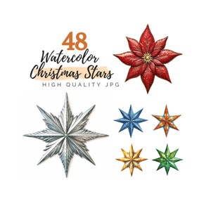 Kerststerren clipart bundel, hoge kwaliteit JPG, digitale download, aquarel clipart, kerst clipart, vakantie clipart, scrapbooking