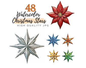 Christmas Stars Clipart Bundle, High Quality JPG, Digital Download, Watercolor Clipart, Christmas Clipart, Holiday Clipart, Scrapbooking