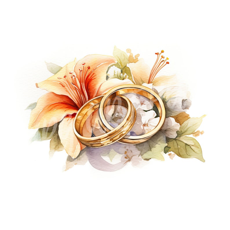 Watercolor Wedding Rings Clipart Bundle, High Quality JPG, Digital ...