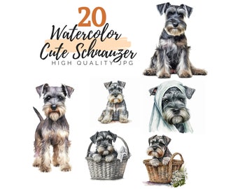 Aquarell Schnauzer Clipart, Hund Clipart, digitaler Download, Haustier Clipart, hohe Qualität JPG, Aquarell Clipart, Schnauzer Hundeliebhaber
