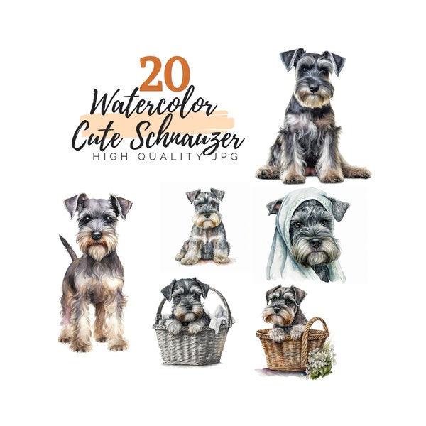 Watercolor Schnauzer Clipart, Dog Clipart, Digital Download, Pet Clipart, High Quality JPG, Watercolor Clipart, Schnauzer Dog Lover