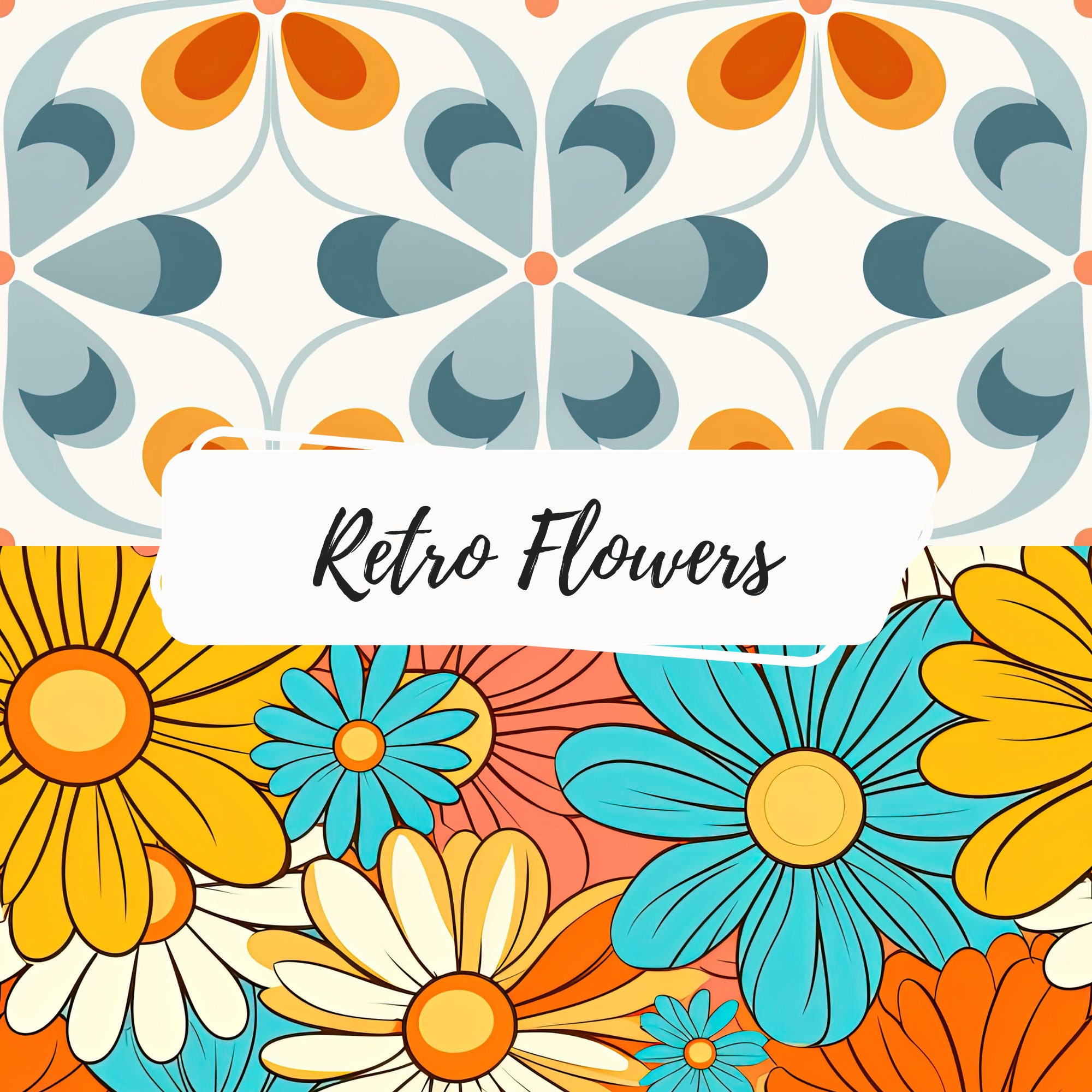 Seamless Retro Flowers Digital Paper, Printable Digital Paper, Retro ...