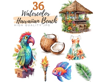 Aquarell Hawaii Strand Clipart, Hawaii Clipart, Sommer Clipart, digitaler Download, tropische Clipart, Sommer Cocktails, Hawaii Island Beach