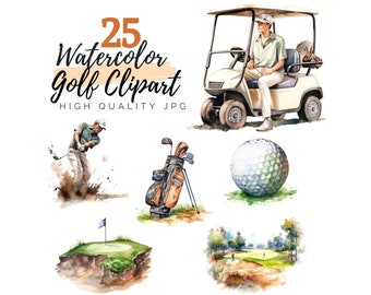 Watercolor Golf Clipart, Golfer Clipart, Golf Gifts, Digital Download, Watercolor Clipart, Sports Clipart, Scrapbooking, Golf Balls