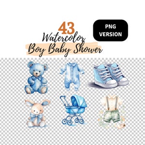Aquarelle garçon Baby Shower Clipart, Boy Clipart, Baby Clipart PNG, Pépinière nouveau-né, Révélation de genre, Baby shower Clipart, Téléchargement numérique