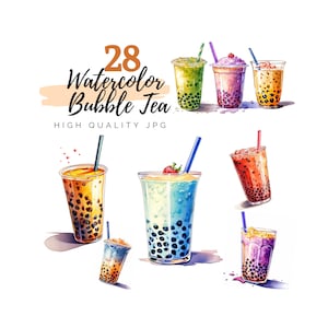 Watercolor Bubble Tea Clipart, Boba Clipart, Drink Clipart, Digital Download, Summer Clipart, Coffee Clipart, Bubble Tea Illustration