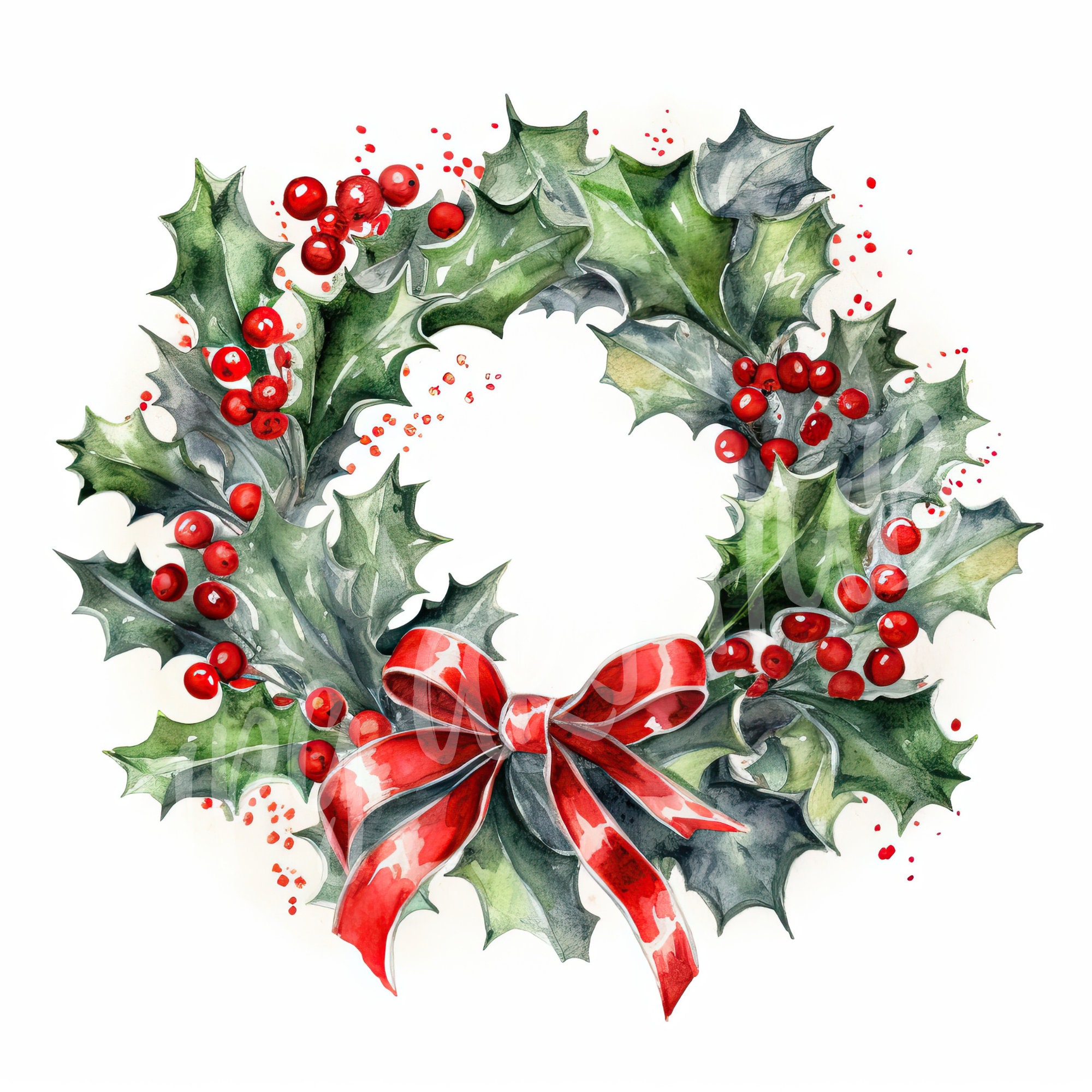Watercolor Traditional Christmas Wreath Clipart, High Quality JPG ...