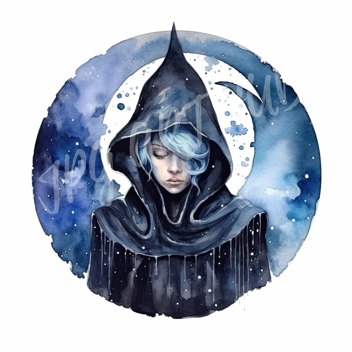 Watercolor Dark Celestial Witch Clipart, Halloween Clipart, Digital ...