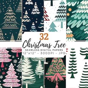 Seamless Christmas Tree Digital Paper, Christmas Seamless Pattern, Holiday Scrapbook Paper, Christmas Scrapbook, Christmas Printable