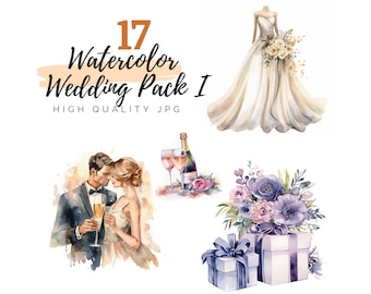 Watercolor Wedding Pack I - Wedding Clipart - Wedding Invites - Engagement Clipart - Wedding Illustration - Bride Clipart - Groom Clipart