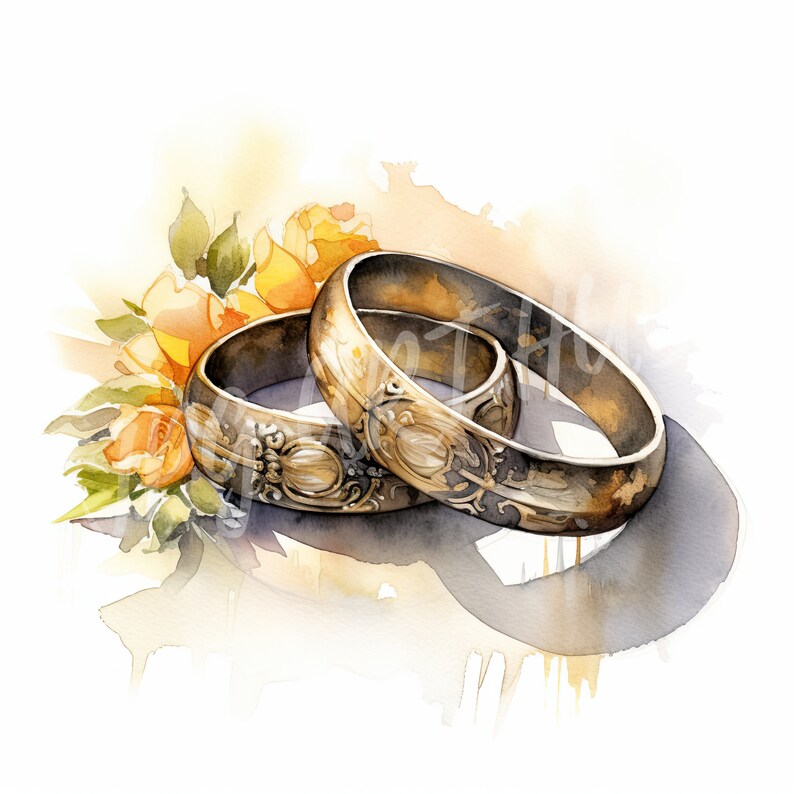 Watercolor Wedding Rings Clipart Bundle, High Quality JPG, Digital ...