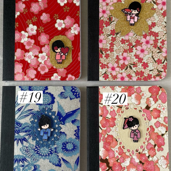 Yuzen Washi Paper Mini Notebooks with Kokeshi Doll #17-20