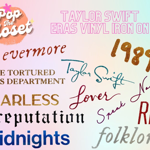 Taylor Swift Eras Tour Vinyl Iron On , INDIVIDUAL Albums