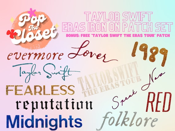 Taylor Swift Eras Glitter Iron on COMPLETE SET, Icons, Custom Taylor's  Version, Tour City/date, Karma, Fearless, Stars 