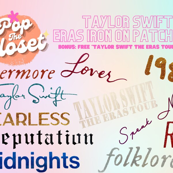 Taylor Swift Eras Glitter Vinyl zum Aufbügeln COMPLETE SET, Icons, Custom Taylor's Version, Tour City / Date, Karma, Fearless, Stars