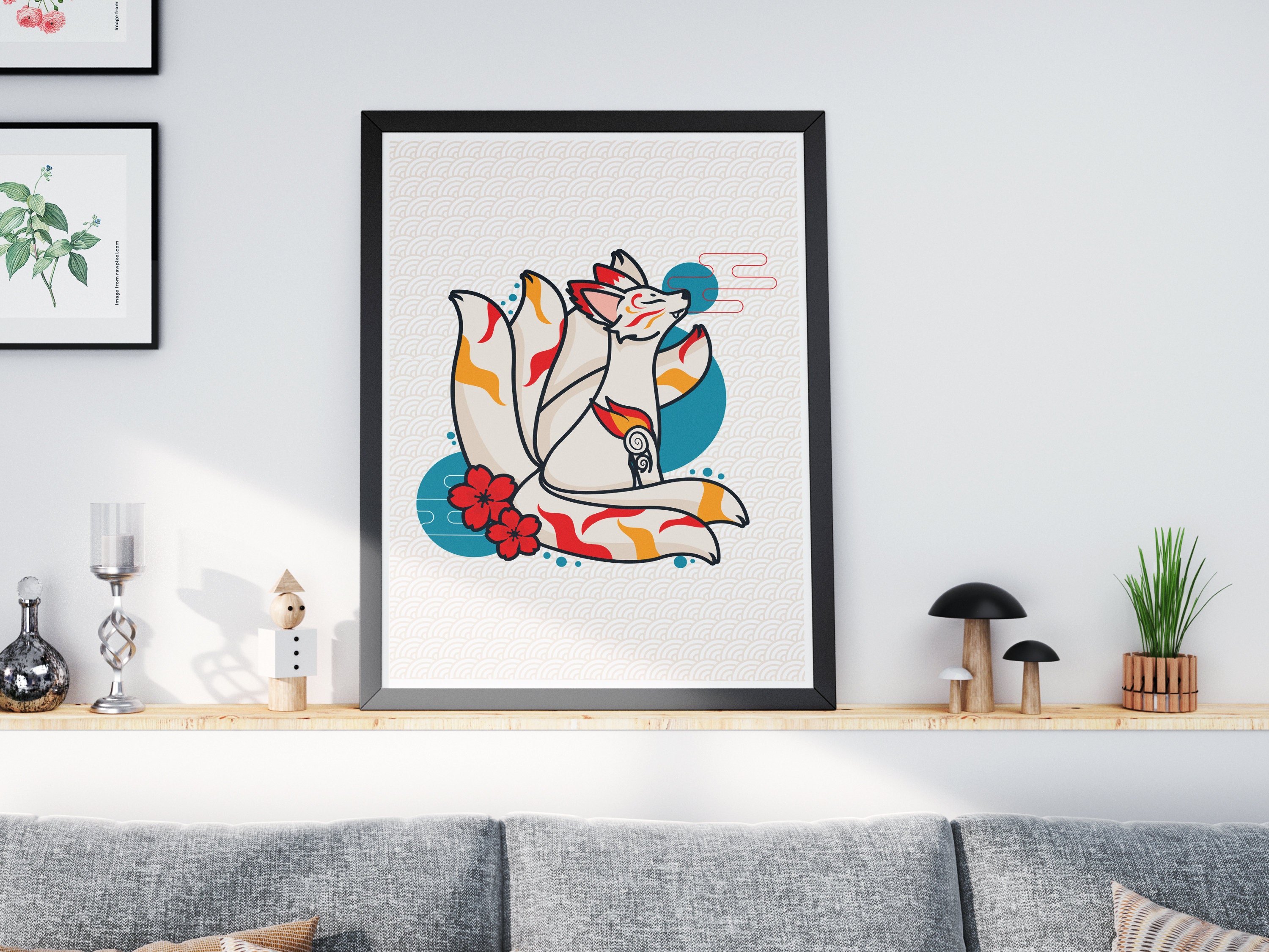Kitsune Japanese Fox Vector Illustration - Digital Printable Art - Etsy