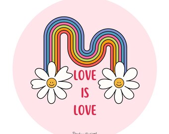Regenbogen Daisy Love Is Love Aufkleber: LGBTQ+ Pride Vinyl Aufkleber
