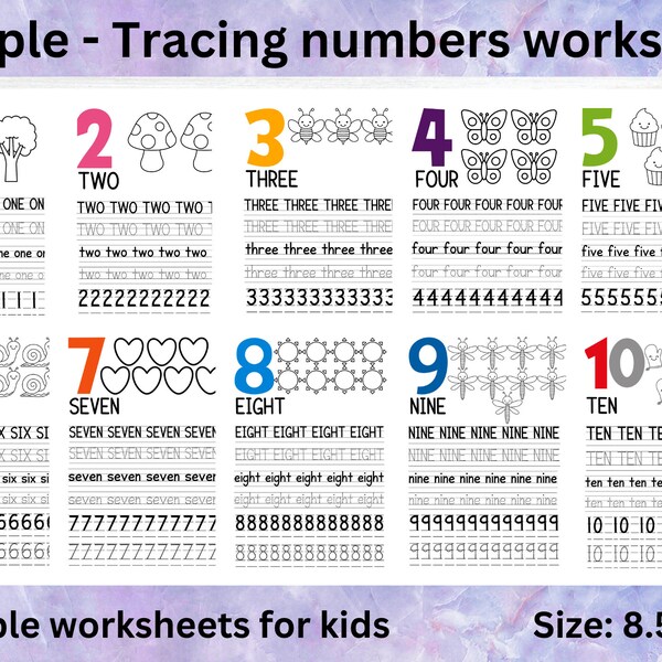 tracing numbers, numbers worksheet, writing worksheet, toddler worksheet, preschool & kindergarden, writing numbers, digital printables A4