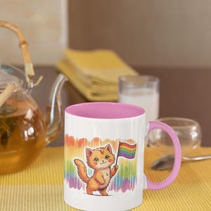 Mug, LGBTQ+ Pride Flag Cat Coffee Cup, LGBT Tea Mug, Rainbow Kitty Mug, LGBTQ Gift, Queer Pride Drinkware