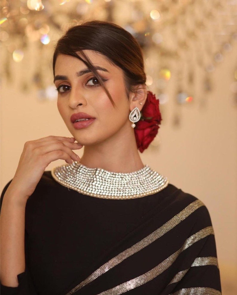 Premium Heavy Sequins Embroidered Saree Blouse , Inspired Manish Malhotra Designer Saree Collection , Saree For Women , Saree For USA image 3
