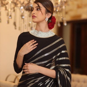 Premium Heavy Sequins Embroidered Saree Blouse , Inspired Manish Malhotra Designer Saree Collection , Saree For Women , Saree For USA image 1