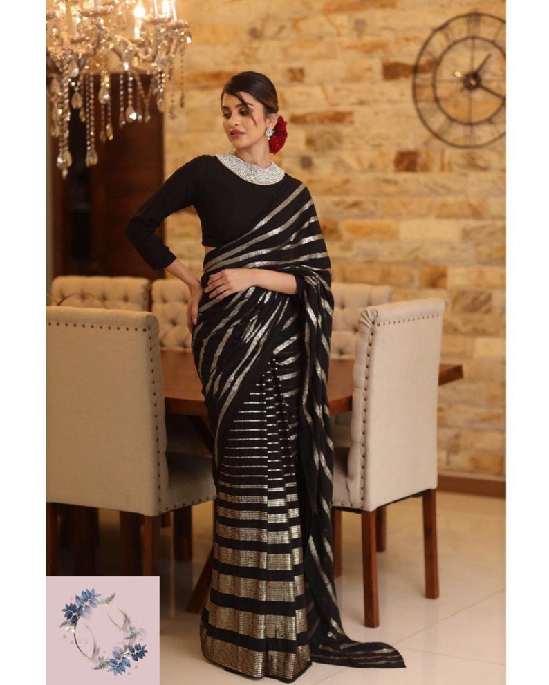 Premium Heavy Sequins Embroidered Saree Blouse , Inspired Manish Malhotra Designer Saree Collection , Saree For Women , Saree For USA image 4
