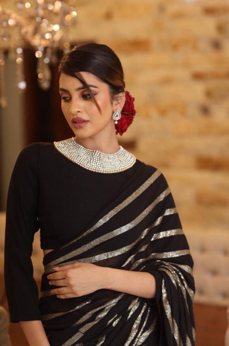 Premium Heavy Sequins Embroidered Saree Blouse , Inspired Manish Malhotra Designer Saree Collection , Saree For Women , Saree For USA image 2