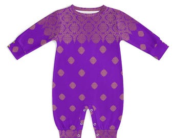 Benarasi Baingan | Purple Desi Baby & Toddler Romper |180gsm Long Sleeve Baby Romper  (All-Over Printing)