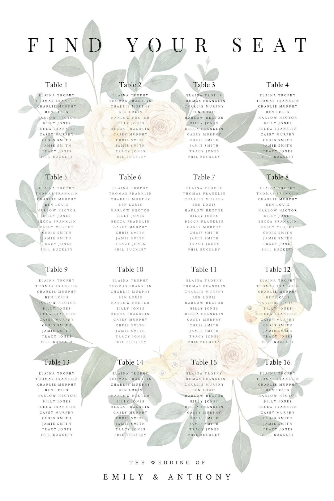 Wedding Guest Seating Chart Etsy