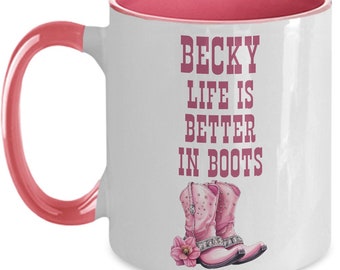 Cowgirl Mug, Cowgirl Mug Personalized, Cute Floral Cow Girl Boot Mug, Western Aesthetic Mug, Cute Country Mug, Life Is Better In Boots