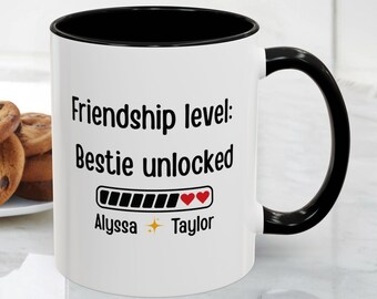 Personalized Bestie Mug: Gamer Friendship Level Coffee Cup