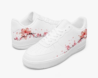 Sapatos personalizados da Força Aérea Flor de cerejeira flor rosa tênis floral branco AF1 chutes