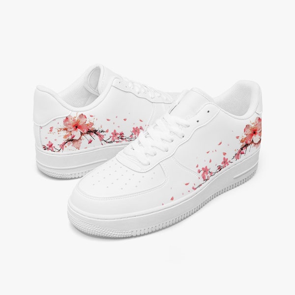 Air force chaussures personnalisées fleur de cerisier rose fleur baskets florales blanc AF1 coups de pied