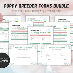 Editable Breeder Puppy Pack, Dog Breeder Records, Dog Breeder Forms, Puppy Vaccination, Dog Vaccination, Puppy Health Record, Edit in Canva
