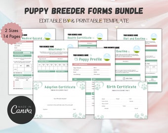 Editable Puppy Breeder Forms Bundle: Health Records (Canva Template)
