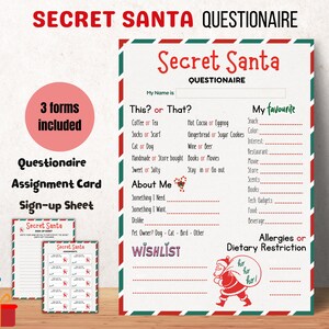 Lista de deseos navideños Preguntas para compañeros de trabajo Preguntas para el amigo invisible Cuestionario imprimible Todo sobre mí Intercambio de regalos de agradecimiento a los empleados PDF editable