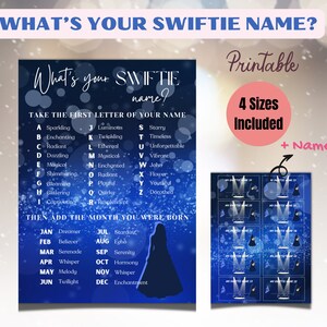 ¿Cuál es tu cartel de nombre Swiftie, juegos de fiesta Swiftie, paquete de juegos de fiesta Taylor, fiesta T Swift, juegos de fiesta para adolescentes, paquete de juegos de despedida de soltera?