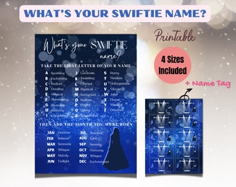 Swiftie Name Game Poster: Taylor Party, Teen/Bridal Shower (PDF)