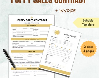 記入可能な子犬販売契約書と請求書：ブリーダー用フォーム（Canvaテンプレート）