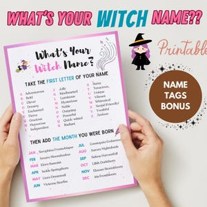What's Your Witch Name Printable Witch Game Wicked Birthday Games Girls Birthday Game Tween Birthday Party Movie Games Oscar Party Game Teen
