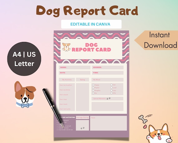 Editable Dog Report Card Template: Pet Sitter Visit Form (Digital Download)