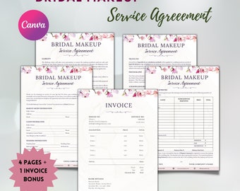 Bearbeitbare Braut Make-up Artist Vertrag Vorlage (Canva)