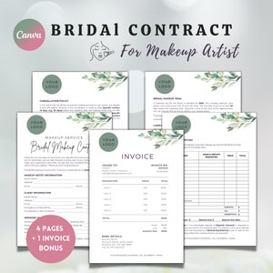 Contrato de servicio de maquillaje, Acuerdo MUA, Formularios de maquillador, Contrato MUA, Maquillaje nupcial editable, Contrato de maquillador independiente, Formularios MUA