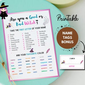 Printable GOOD Witch or BAD Witch Game Name Game Wicked Birthday Games Girls Birthday Game Tween Birthday Party Movie Games Oscar Party Game