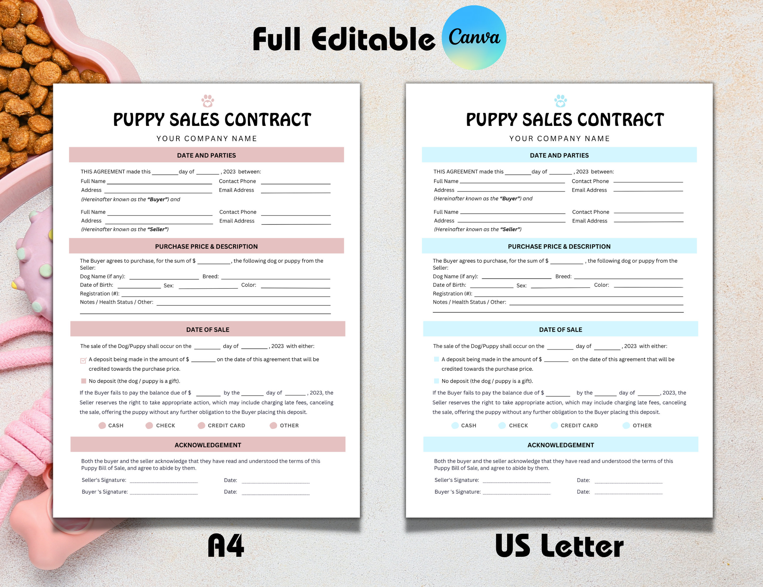 Fillable Puppy Sales Agreement Puppy Bill of Sale Puppy Sales Contract
